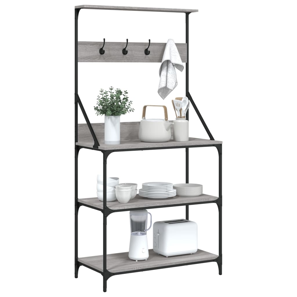 Baker's Rack with Hooks 4-Tier Grey Sonoma Engineered Wood